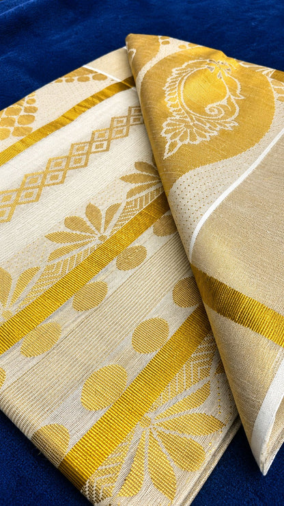 Off white and Gold Tissue Silk Saree
