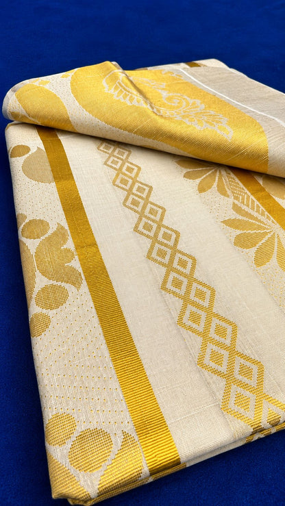Off white and Gold Tissue Silk Saree