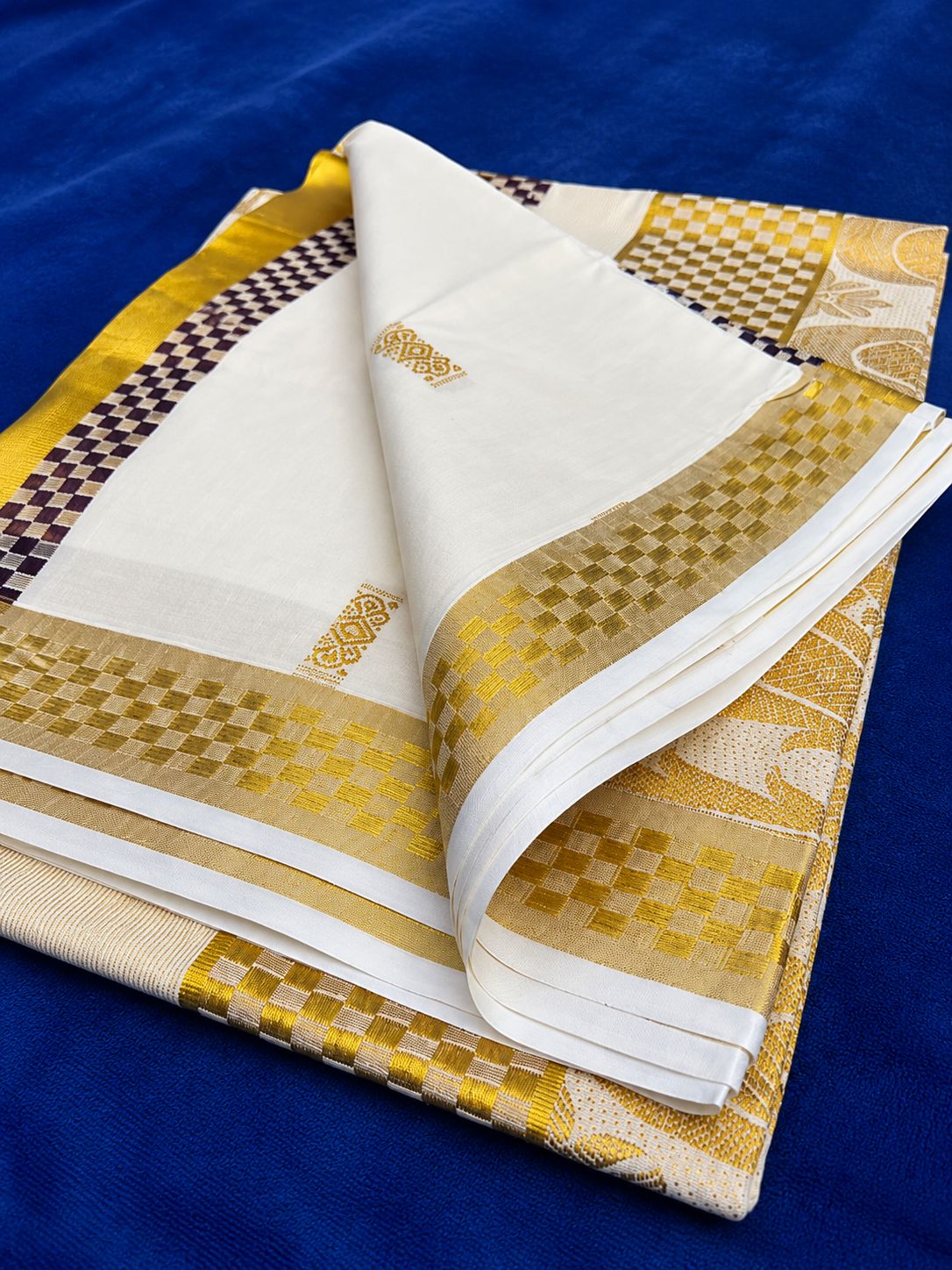 Off-White and Gold Embroidery Set Saree