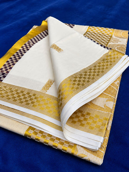 Off-White and Gold Embroidery Set Saree
