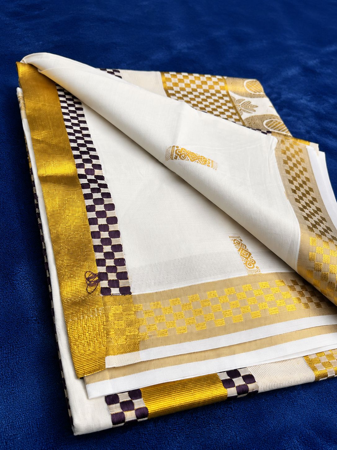 Off-White and Gold Embroidery Set Saree