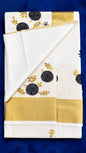 Kerala Kasavu Cotton Set Saree - Black Motiff