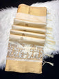 Cream Tusser Silk Saree with Traditional Art