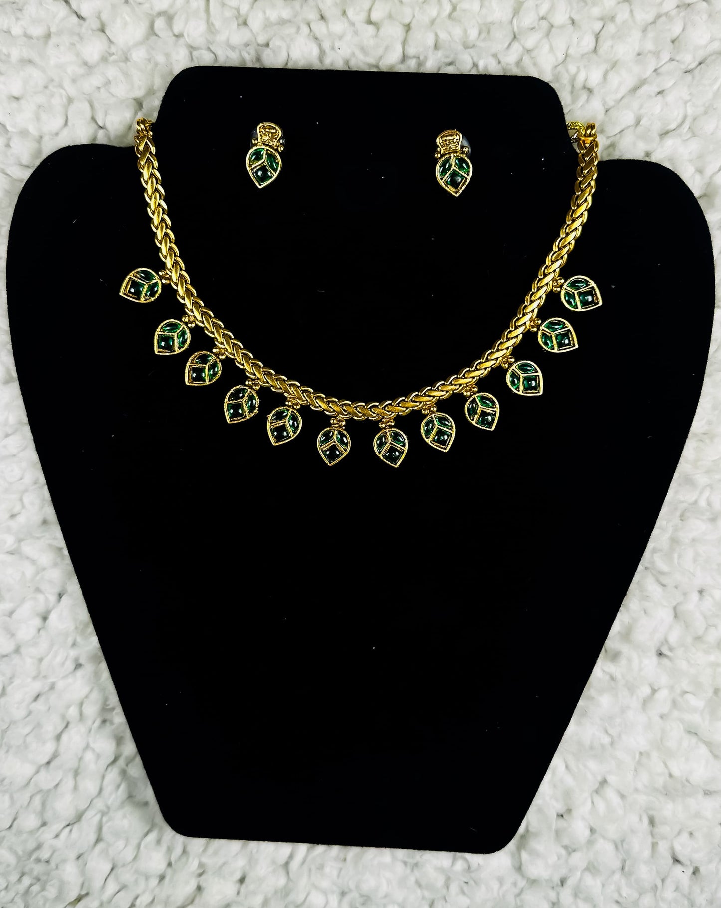 Gold Leaf Charm Necklace and Earrings Set