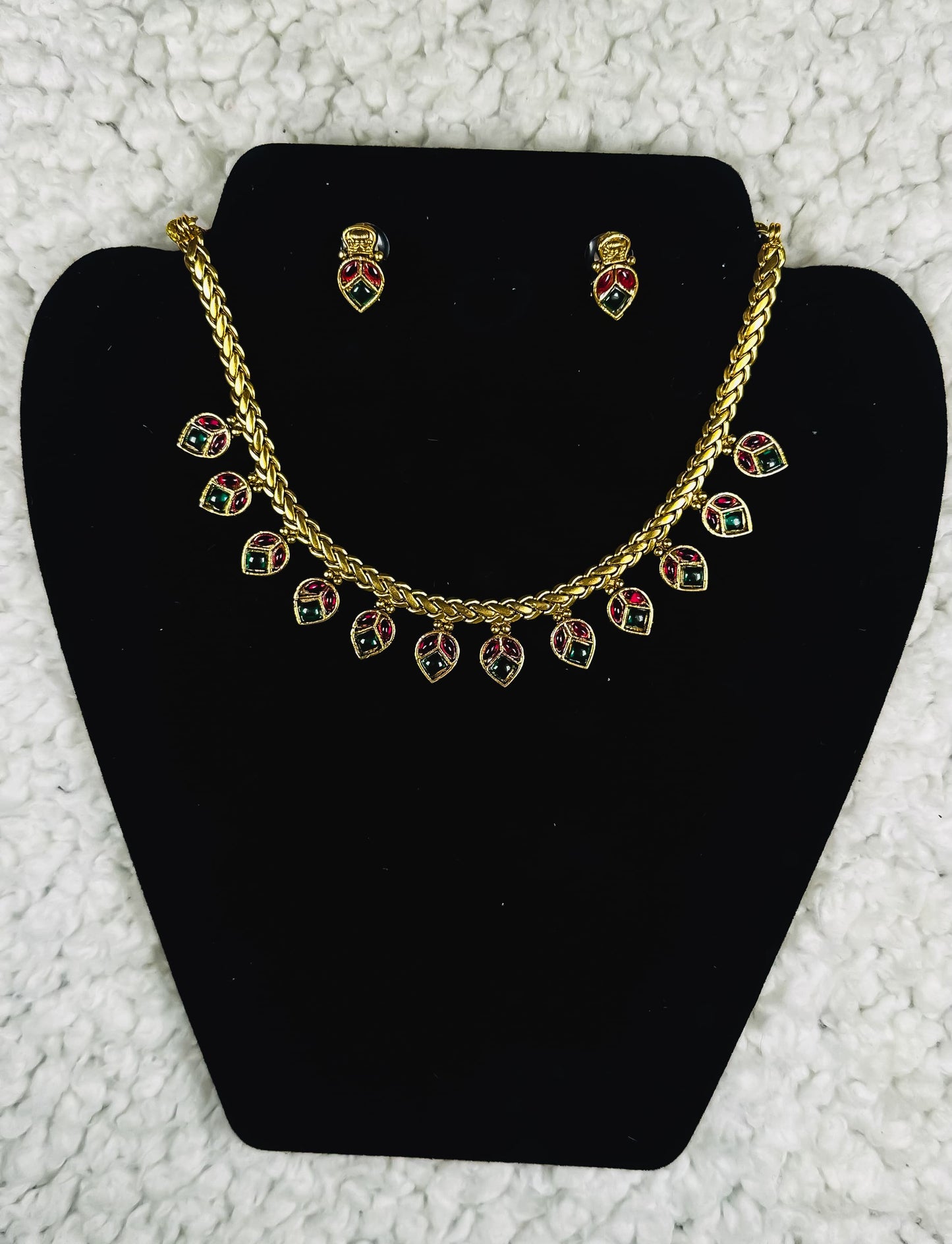 Gold Leaf Charm Necklace and Earrings Set