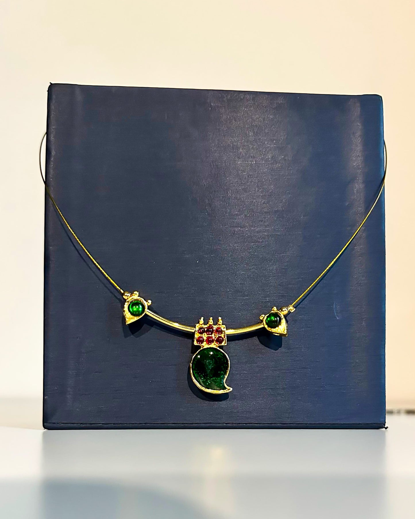 Green Moon Pendant Gold Necklace