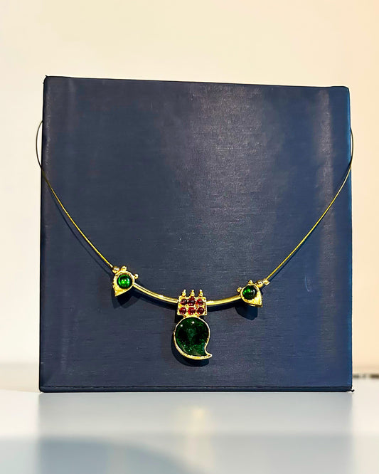 Green Moon Pendant Gold Necklace