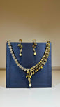 Gold Leaf Design Necklace & Earrings Set with Pearl Accents
