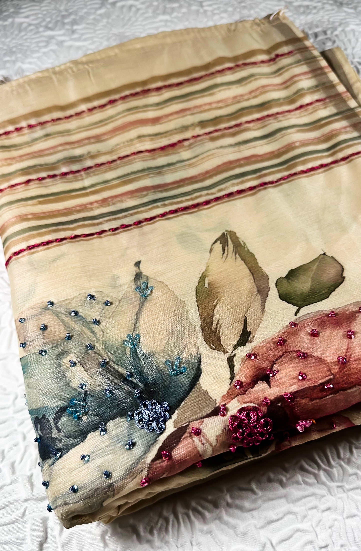 Soft Organza Saree with Malti Resham Embroidery & Tassel Pallu