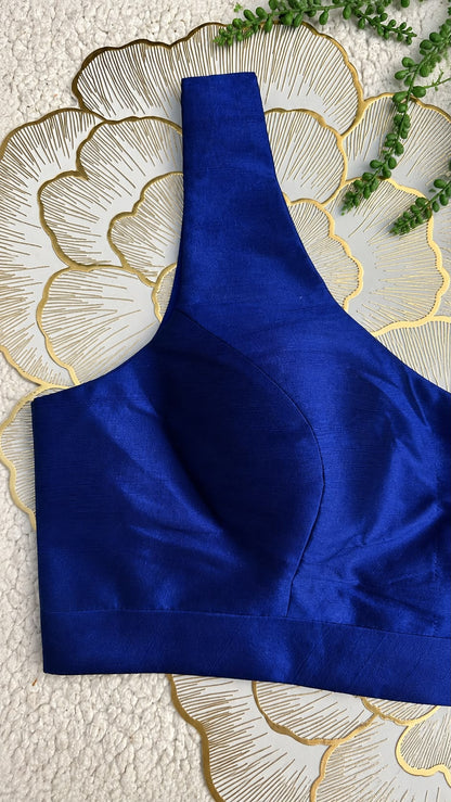 Royal Blue Mulberry Silk Sleeveless Blouse | Free Size  (Alterable 32-42)