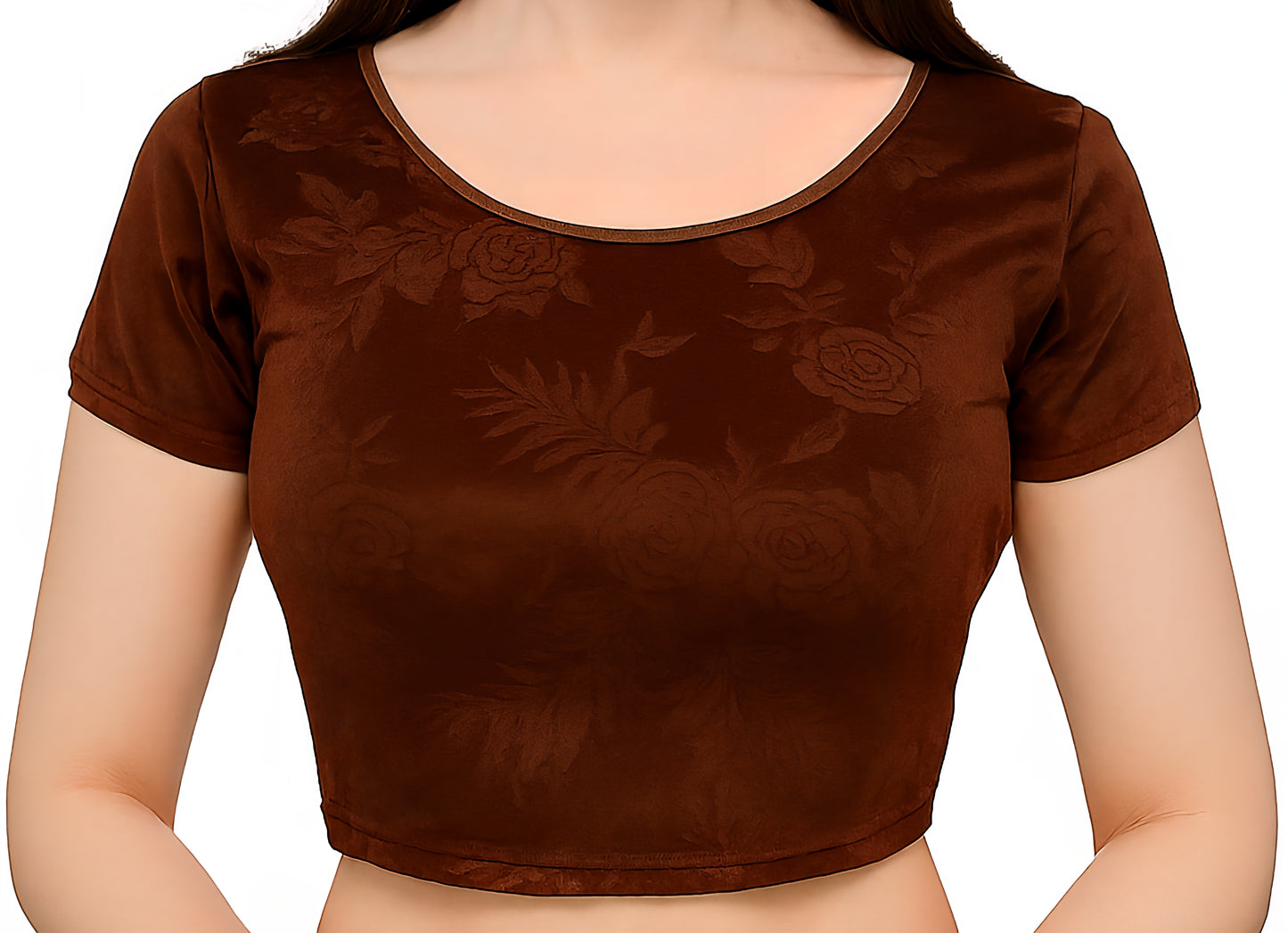 Velvet Stretchable Blouse with One Half Embossed Sleeve