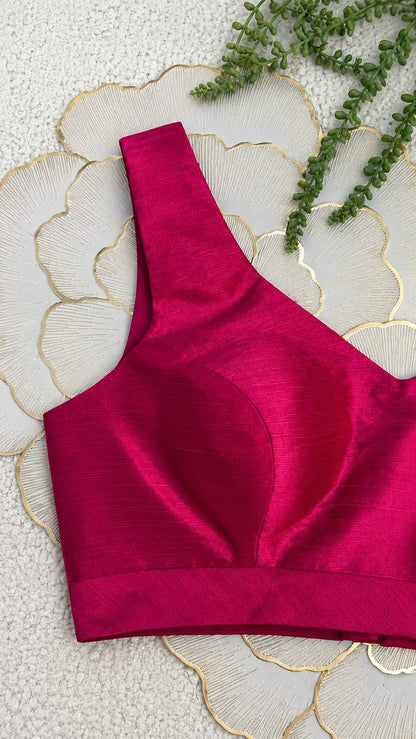 Magenta Pink Mulberry Silk Sleeveless Blouse | Free Size (Alterable 32-42)
