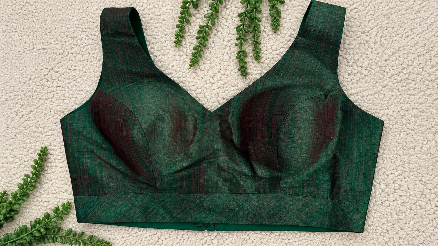 Bottle Green Shot-Silk Sleeveless Blouse with Red Undertone |Free Size| Alterable 32-42