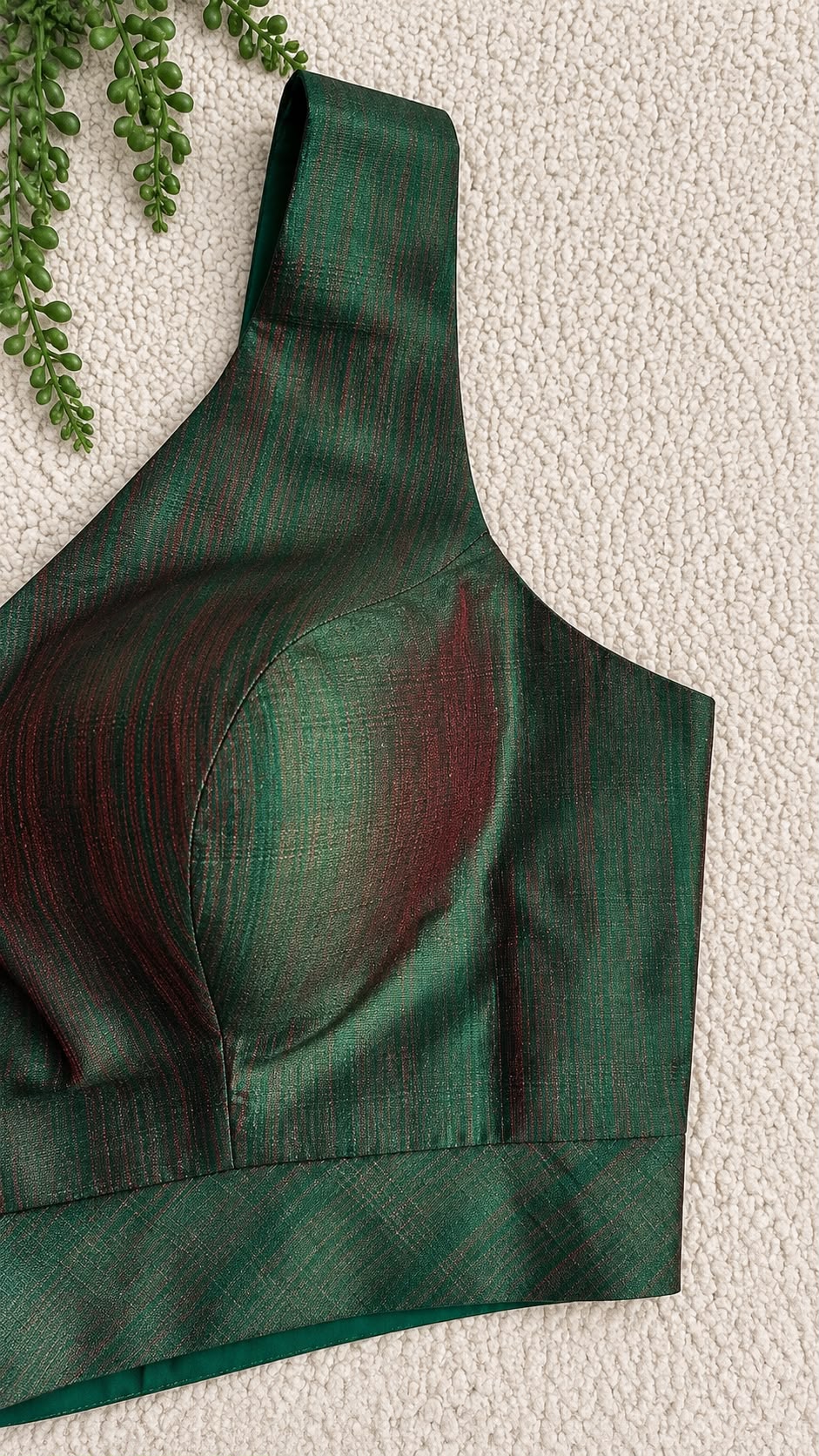 Bottle Green Shot-Silk Sleeveless Blouse with Red Undertone |Free Size| Alterable 32-42