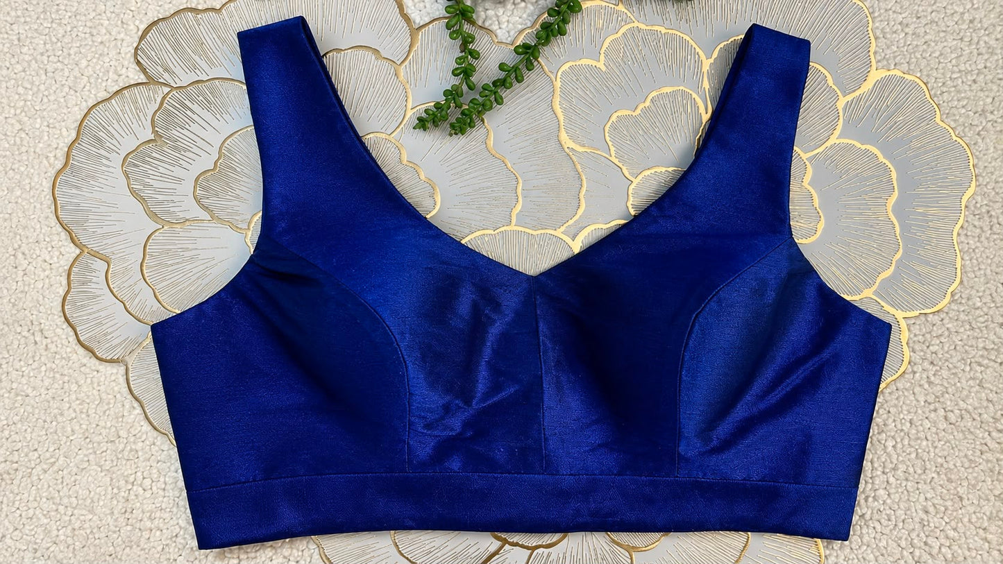 Royal Blue Mulberry Silk Sleeveless Blouse | Free Size  (Alterable 32-42)