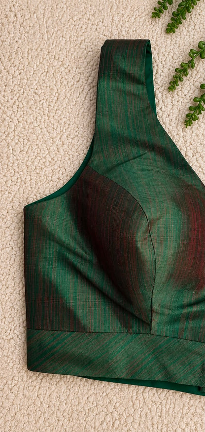 Bottle Green Shot-Silk Sleeveless Blouse with Red Undertone |Free Size| Alterable 32-42