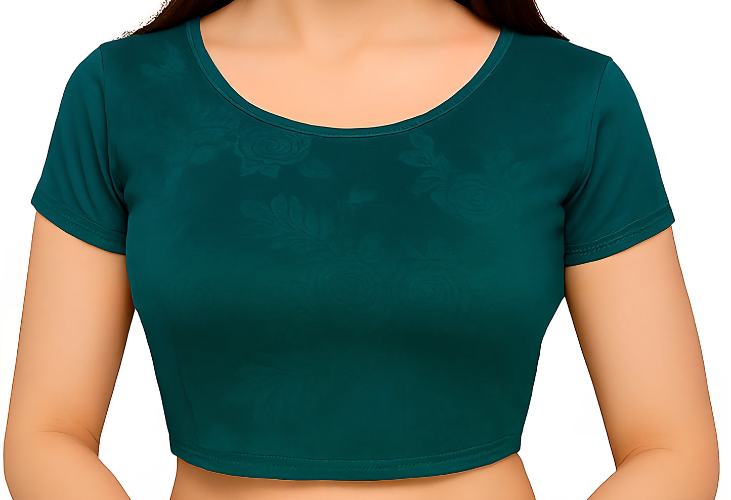Velvet Stretchable Blouse with One Half Embossed Sleeve