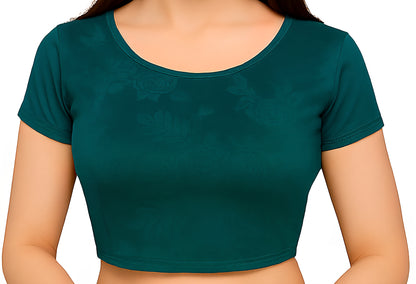 Velvet Stretchable Blouse with One Half Embossed Sleeve