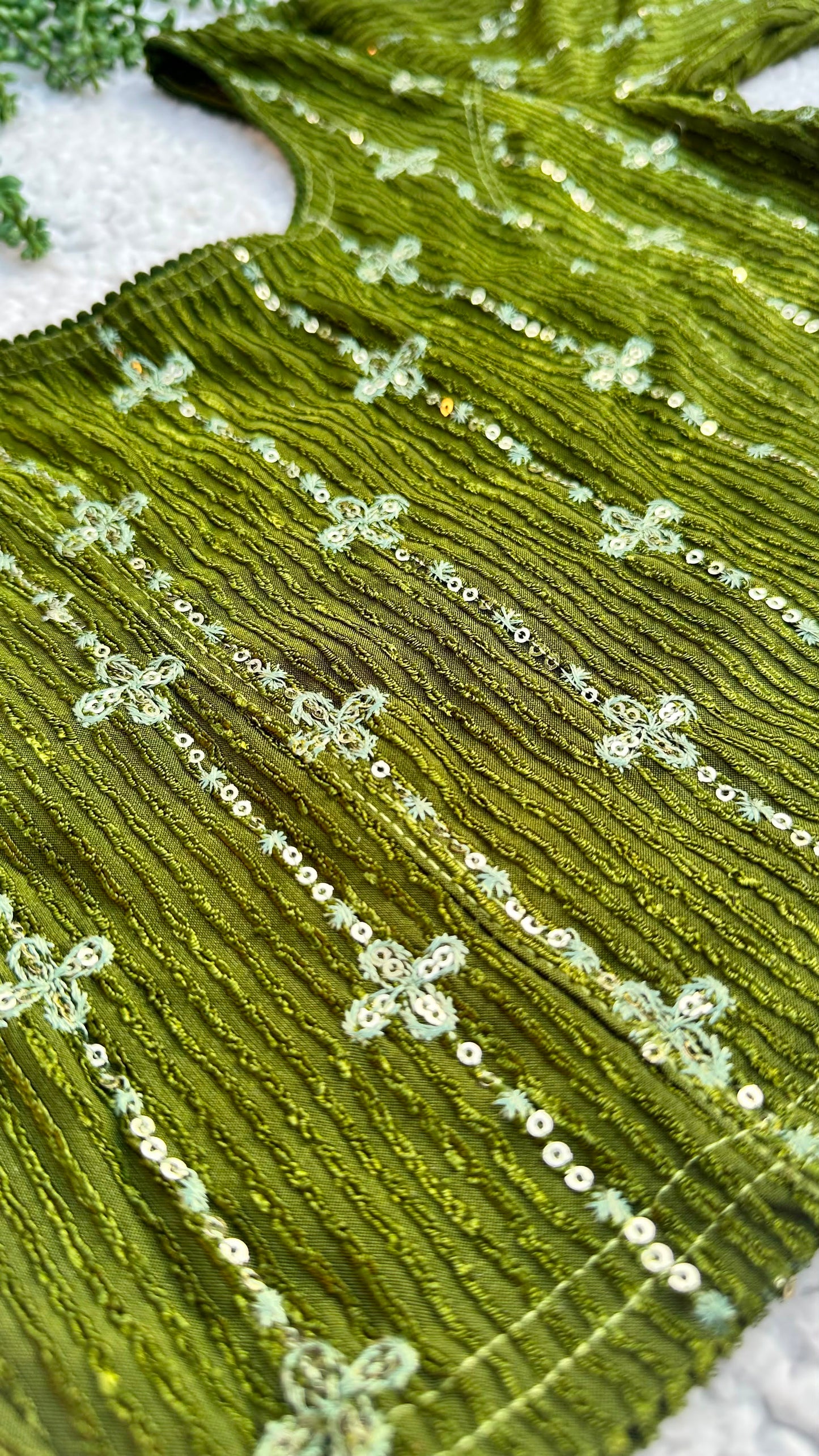 Crinkle Stretch Saree Blouse with Sequin Work | Ready to Wear Round Neck Blouse with Sequin Border Detailing (S-L)