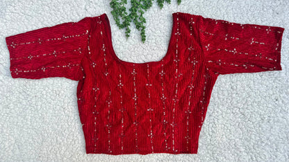 Crinkle Stretch Saree Blouse with Sequin Work | Ready to Wear Round Neck Blouse with Sequin Border Detailing (S-L)