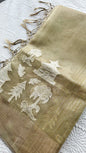 Elegant Fancy Tissue Saree with Intricate Appliqué Work & Tassel Pallu