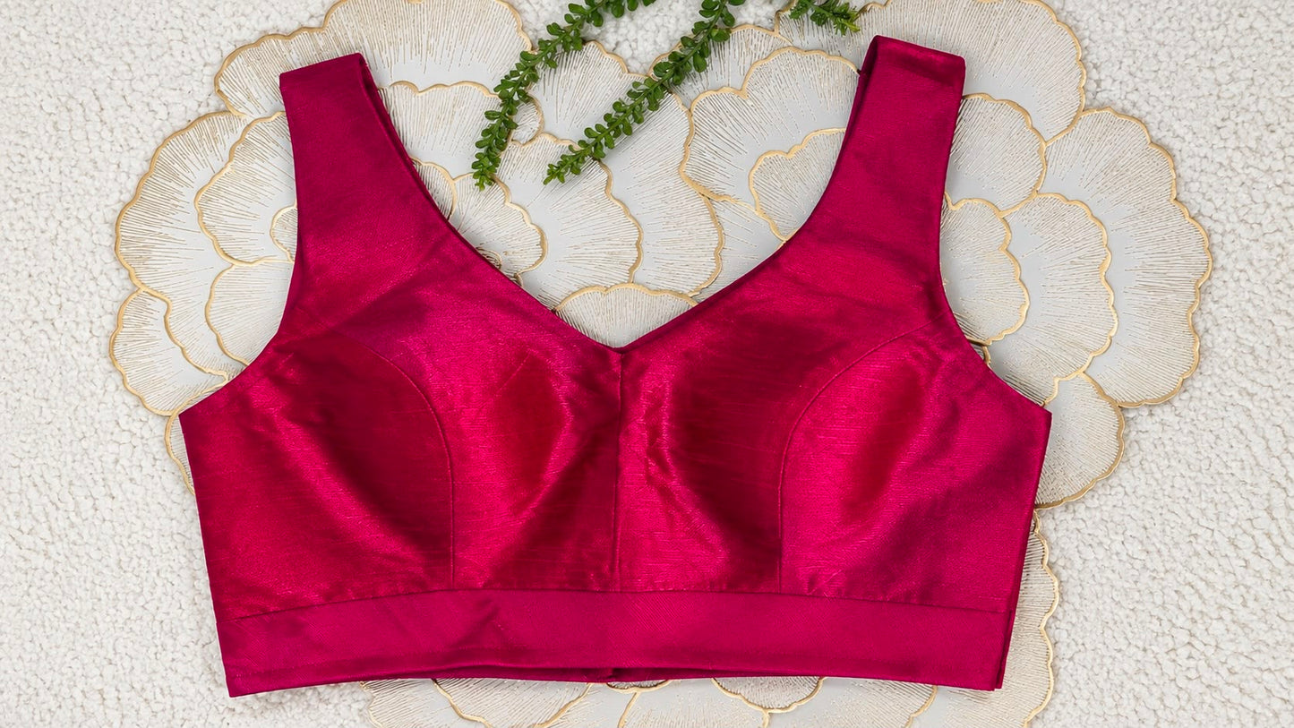 Magenta Pink Mulberry Silk Sleeveless Blouse | Free Size (Alterable 32-42)