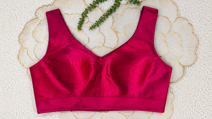 Magenta Pink Mulberry Silk Sleeveless Blouse | Free Size (Alterable 32-42)