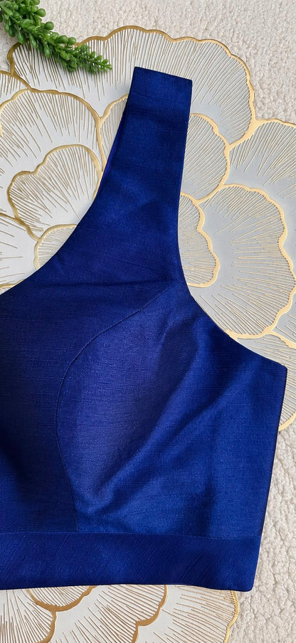 Royal Blue Mulberry Silk Sleeveless Blouse | Free Size  (Alterable 32-42)