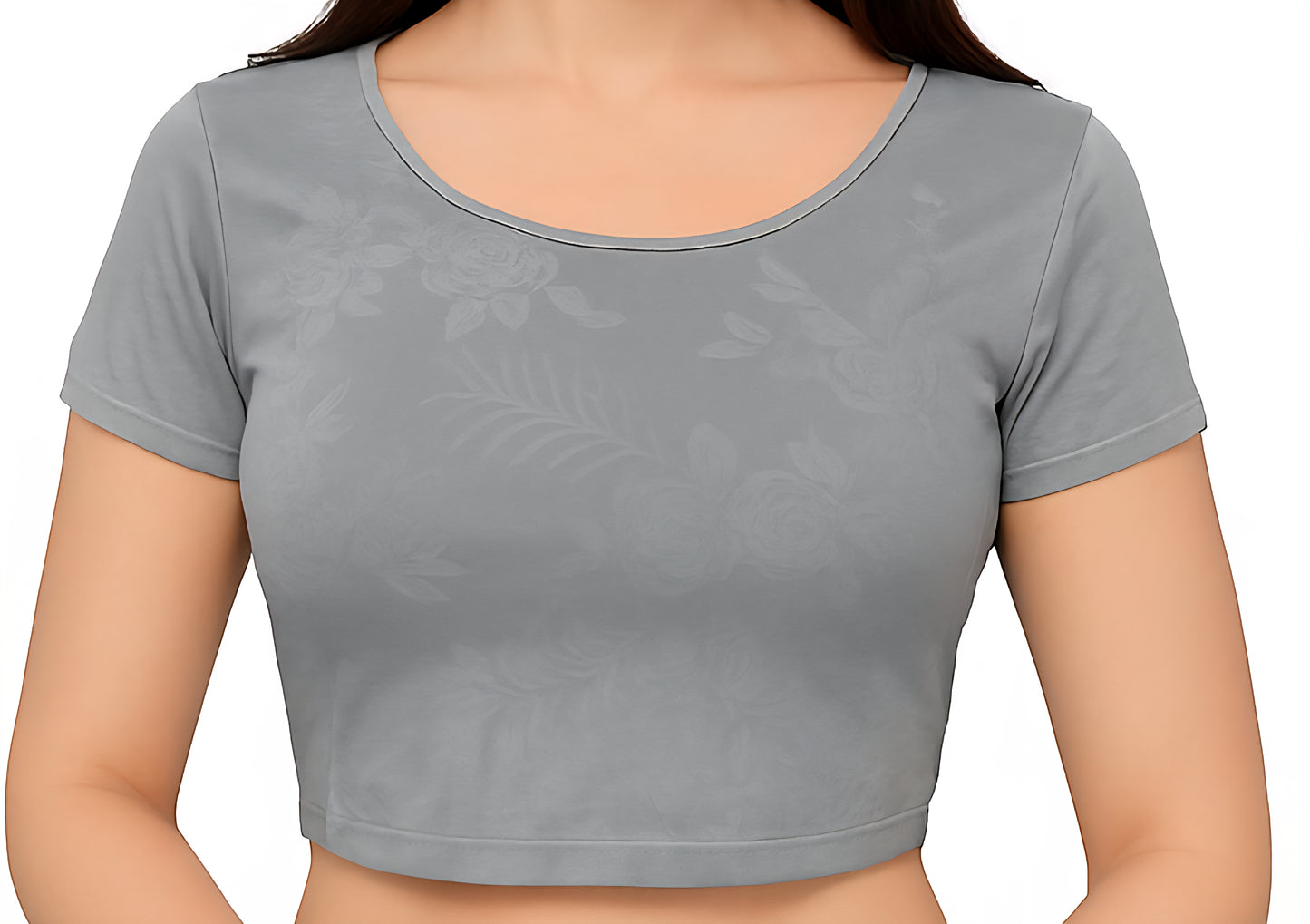 Velvet Stretchable Blouse with One Half Embossed Sleeve