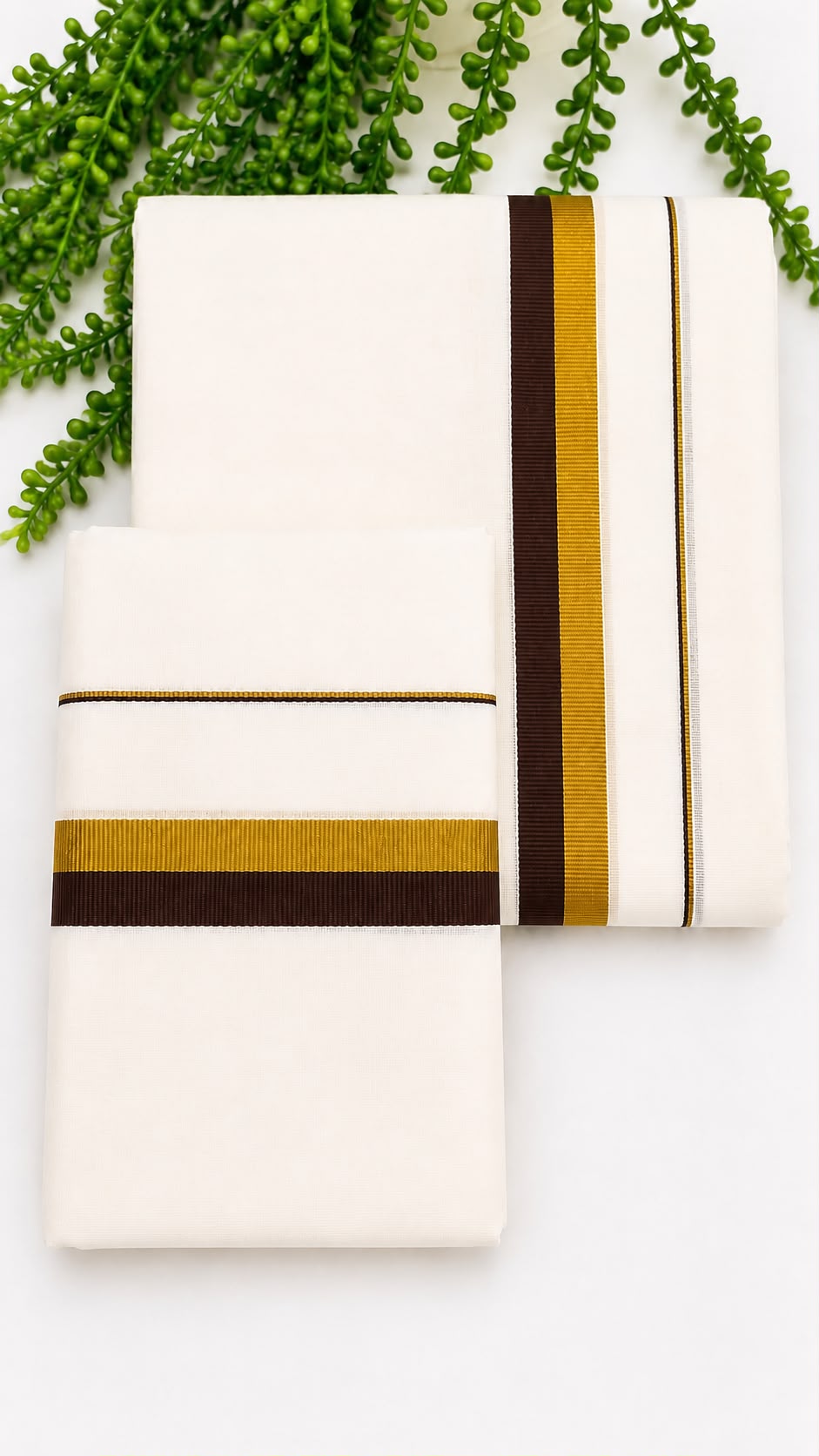 Kerala Set Mundu | Cotton 2-Piece Mundum Neriyathum with Gold Zari & Contrast Colour Border