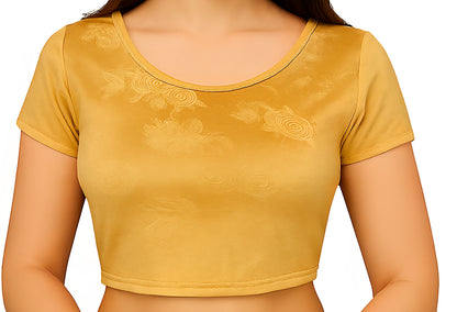 Velvet Stretchable Blouse with One Half Embossed Sleeve