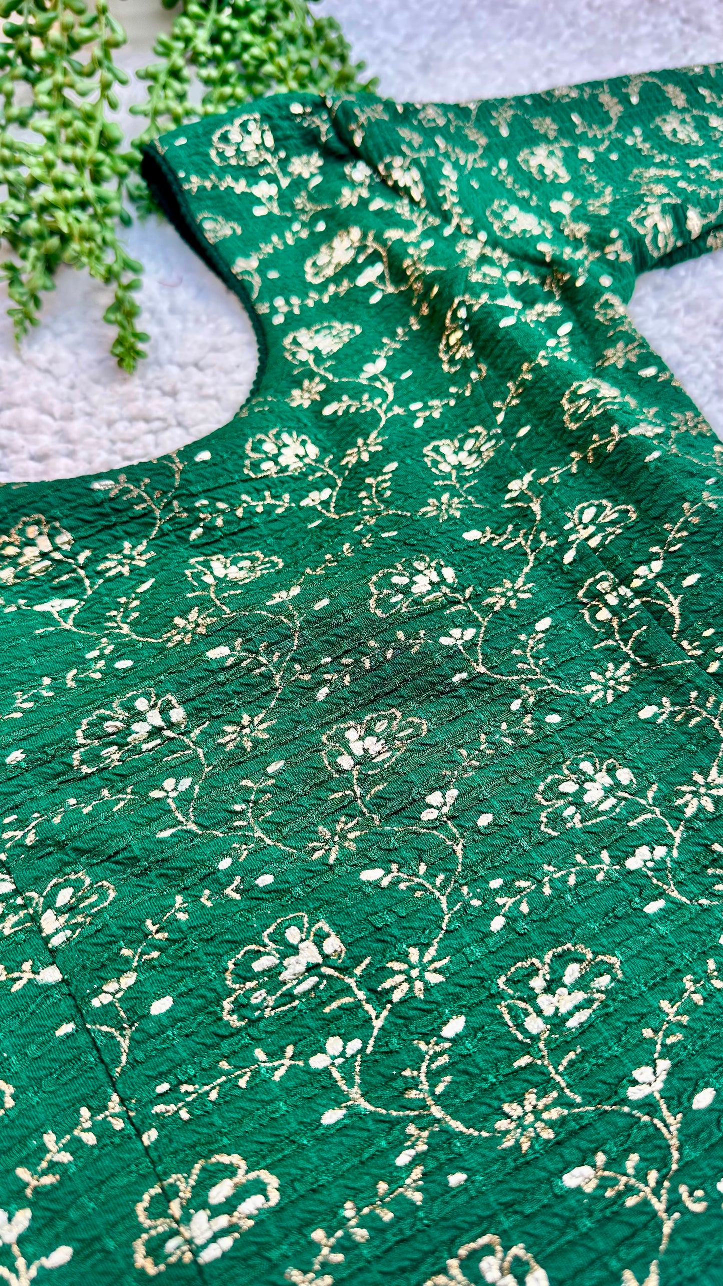 Stretchable Readymade Saree Blouse | Foil Floral Vine Print on Ribbed Fabric | Ready to Wear Round Neck Blouse (S-L)