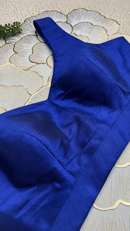 Royal Blue Mulberry Silk Sleeveless Blouse | Free Size  (Alterable 32-42)