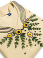 Tissue Kurta with Hand Beadwork Neckline – Onam Special | Cream Kurta with Gold Zari Sleeve Border