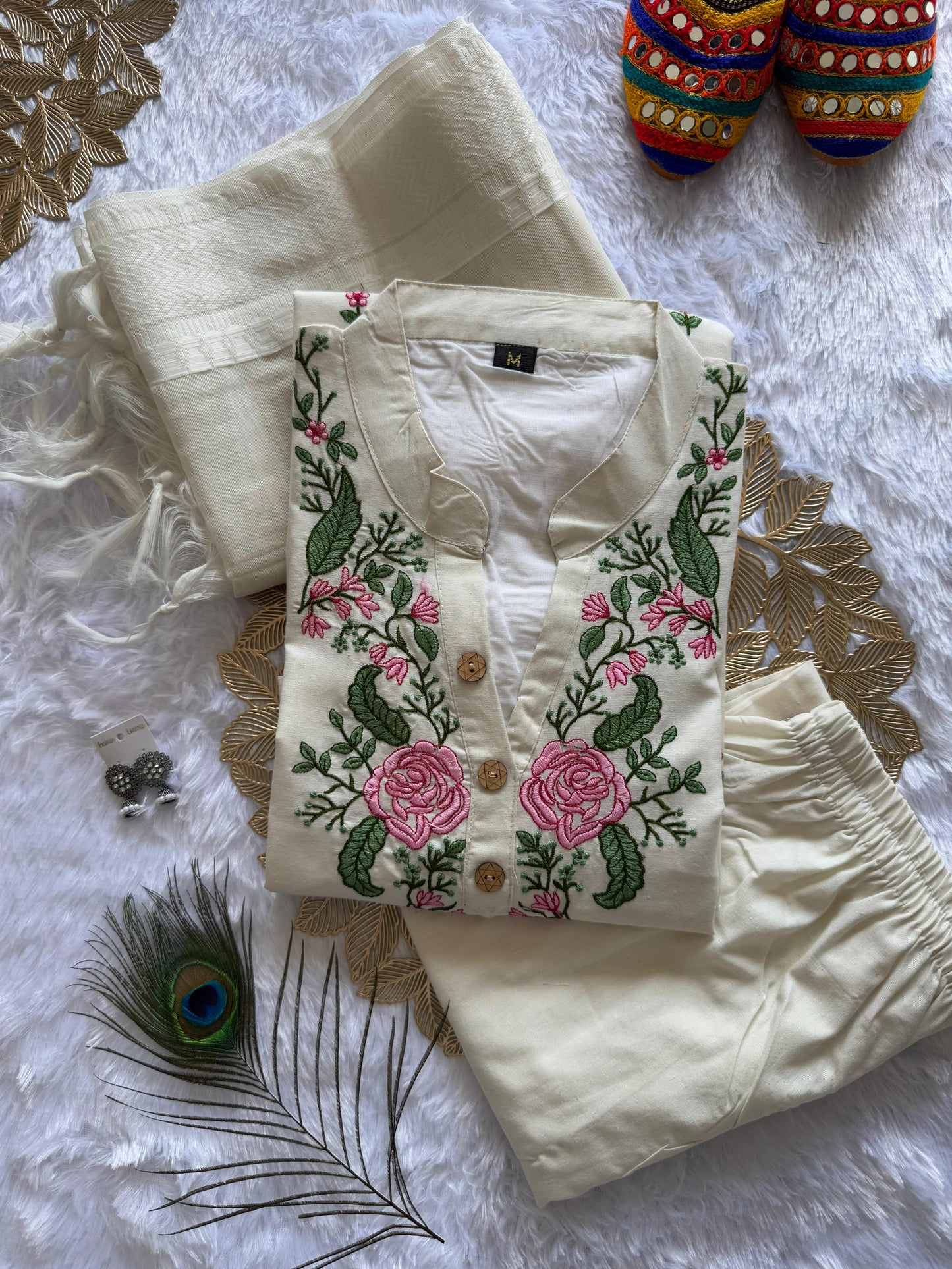 Elegant White Embroidered Khadi Cotton Salwar Suit Set