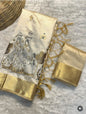 Tusser Silk Saree Cream Gold-Village Themed